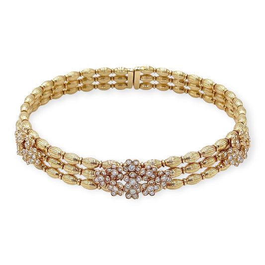 Gold Diamond Floral Cluster Choker Necklace