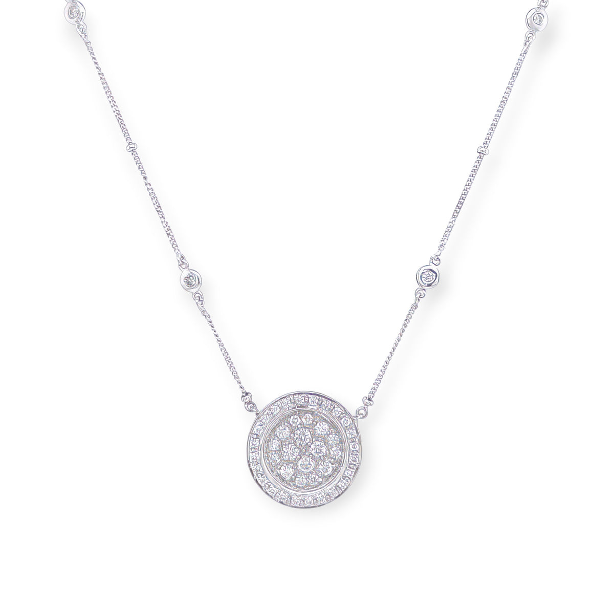 White Gold Diamond Button Pendant Necklace