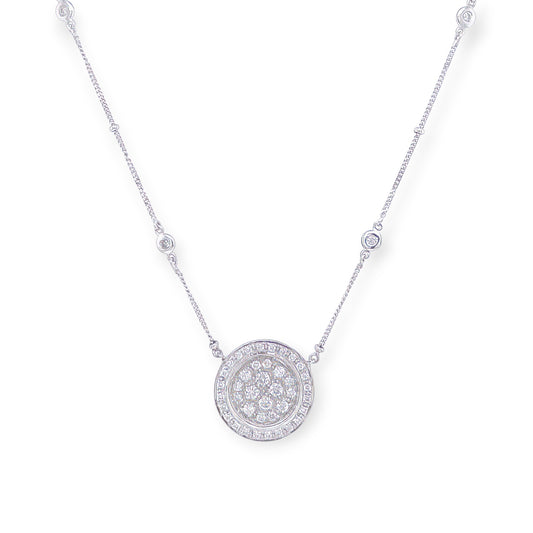 White Gold Diamond Button Pendant Necklace