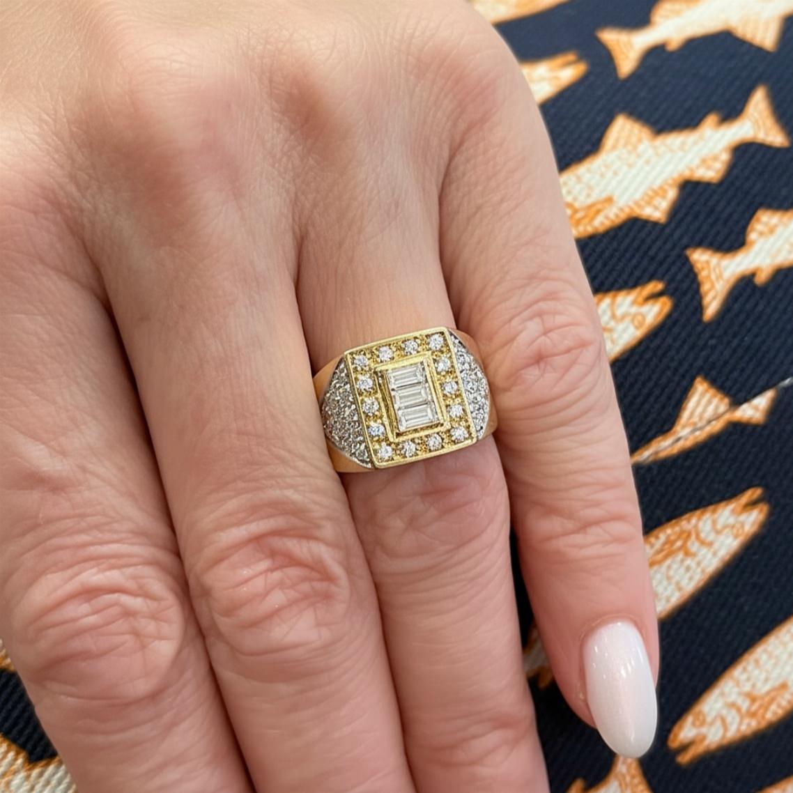 Gold Diamond Geometric Ring