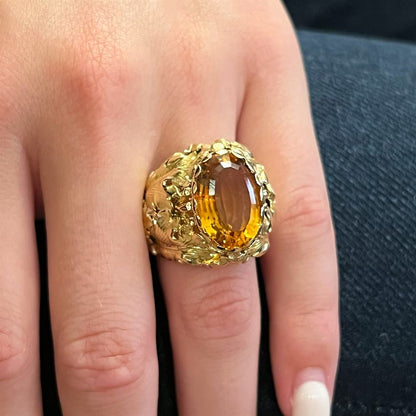 Buccellati Gold Oval Citrine Leaf Ring