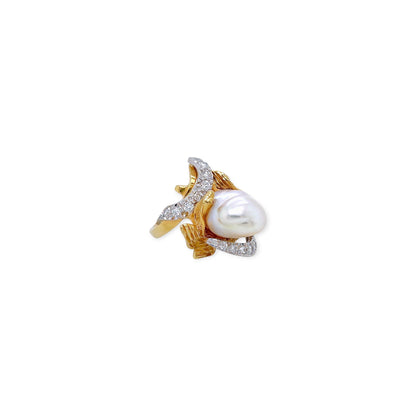Gold Baroque Pearl Diamond Ring