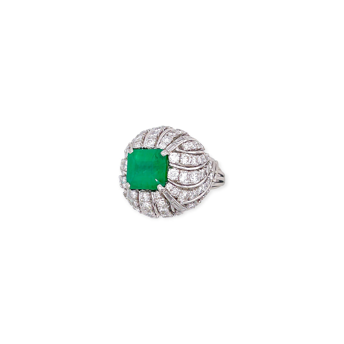 David Webb Platinum Emerald Diamond Ring