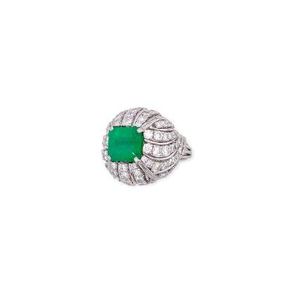 David Webb Platinum Emerald Diamond Ring