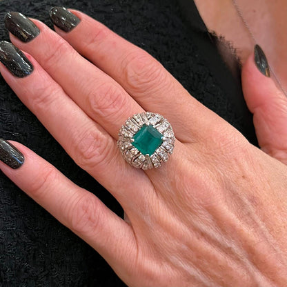 David Webb Platinum Emerald Diamond Ring