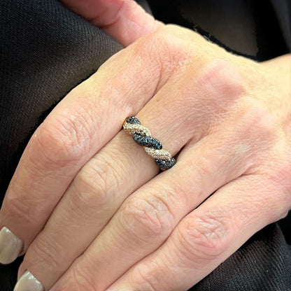 Rose Gold Blue Diamond Twist Ring