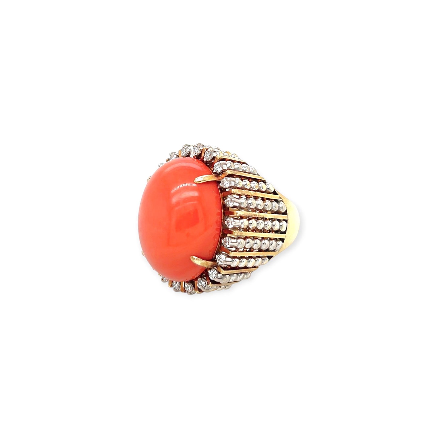 Gold Oval Coral Diamond Ring