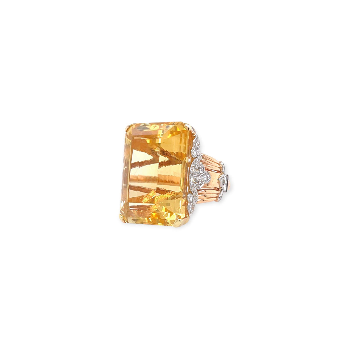 Rose Gold Platinum Citrine Diamond Ring