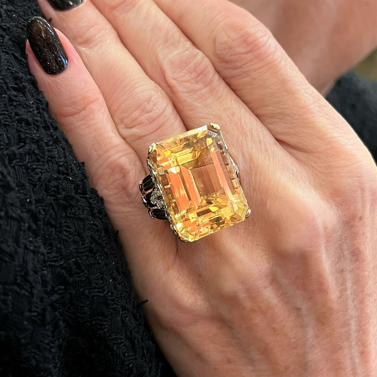 Rose Gold Platinum Citrine Diamond Ring