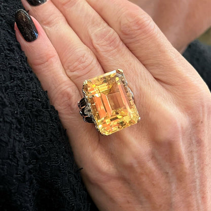 Rose Gold Platinum Citrine Diamond Ring