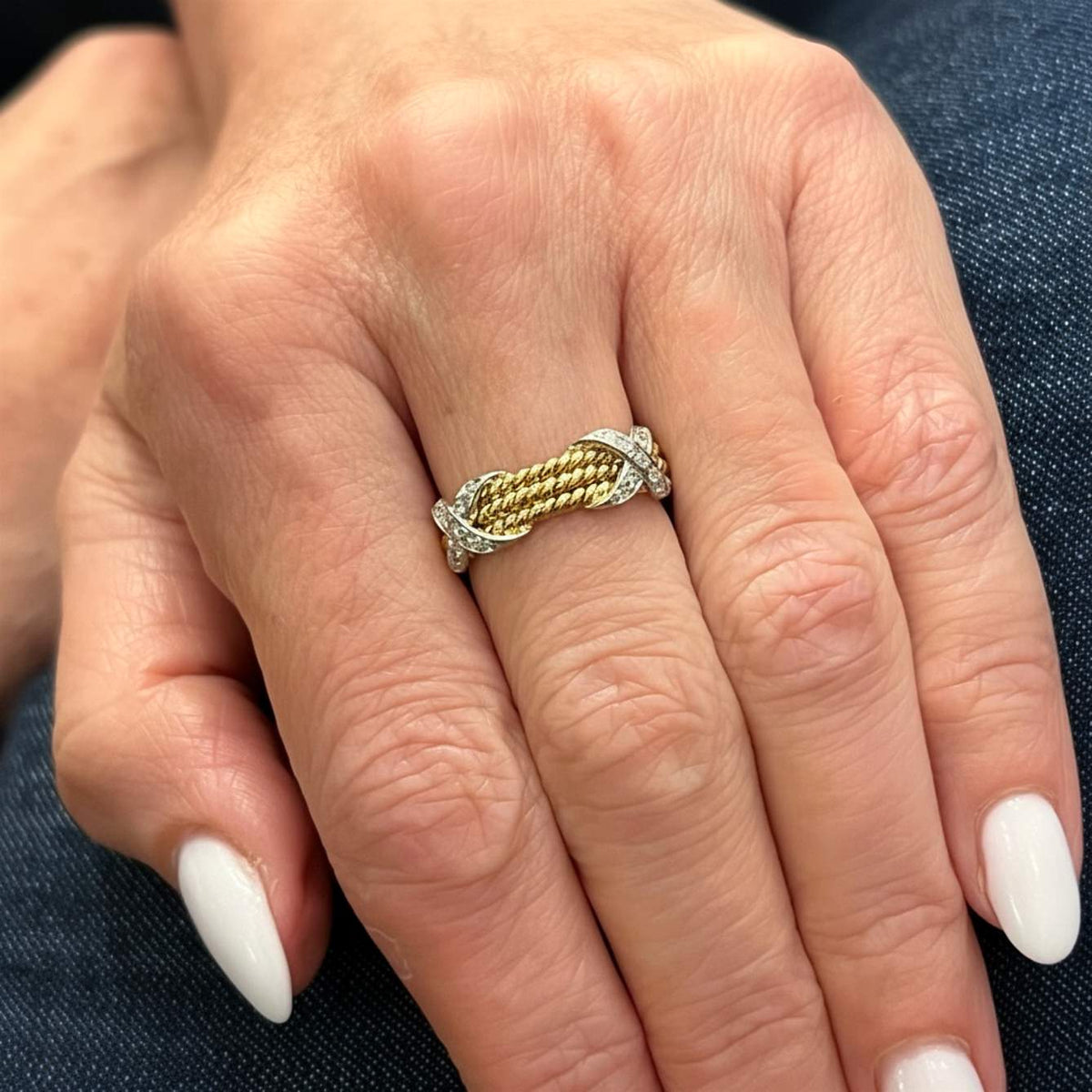 Tiffany Schlumberger Gold Platinum Diamond Rope Ring