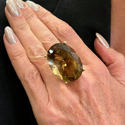 Gold Oval Smoky Quartz Ring