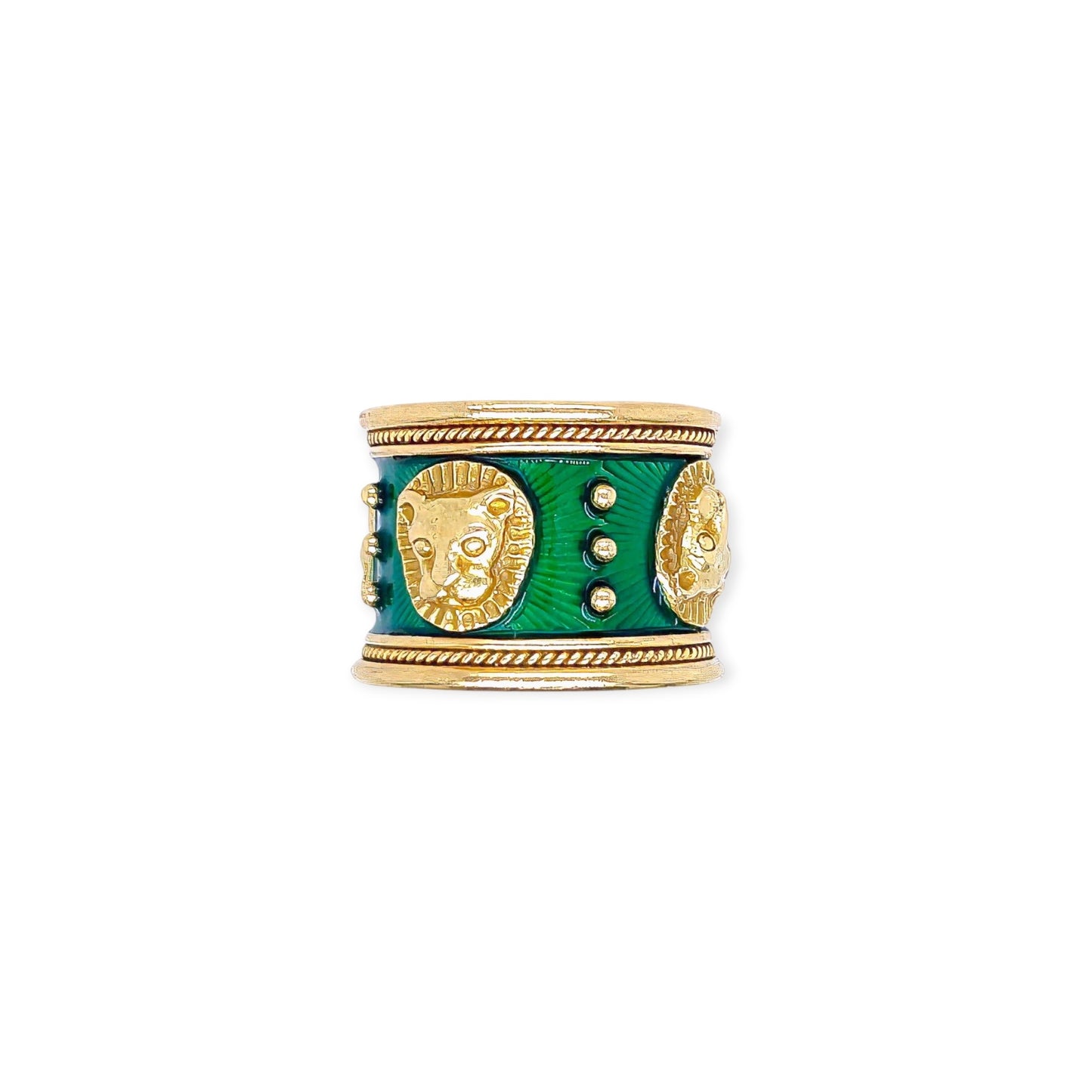 Elizabeth Gage Leo Zodiac Gold Green Enamel Ring