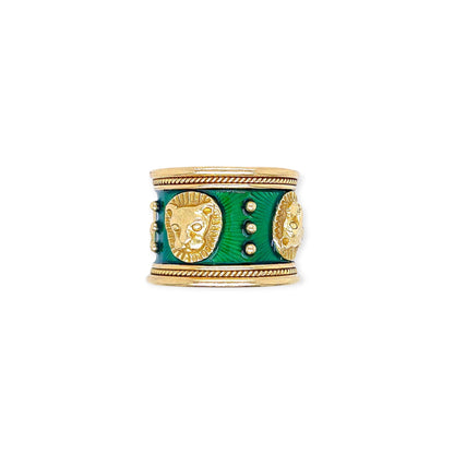 Elizabeth Gage Leo Zodiac Gold Green Enamel Ring