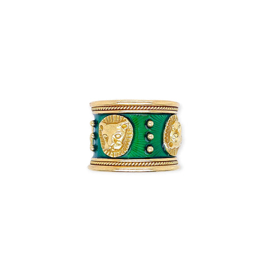 Elizabeth Gage Leo Zodiac Gold Green Enamel Ring