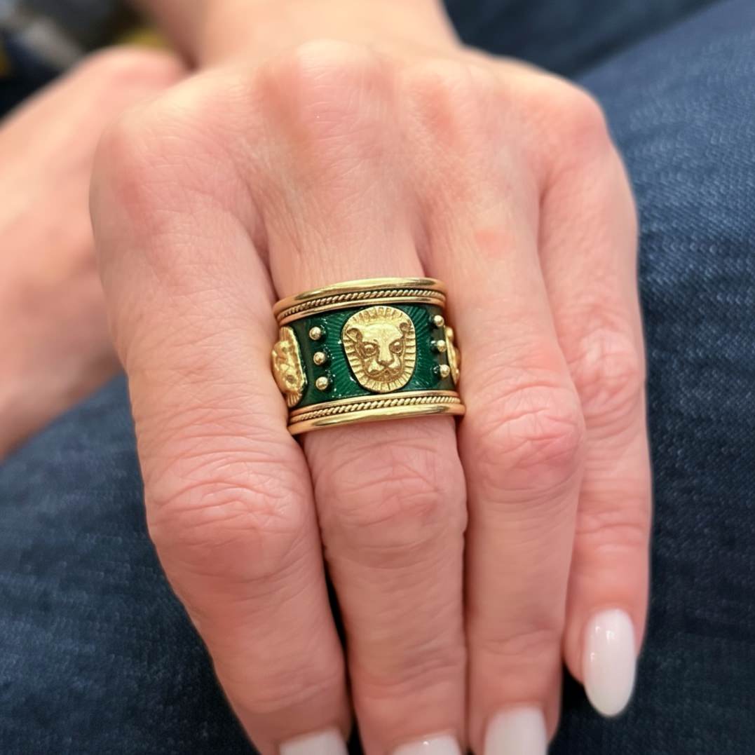 Elizabeth Gage Leo Zodiac Gold Green Enamel Ring