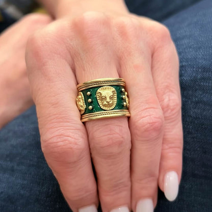 Elizabeth Gage Leo Zodiac Gold Green Enamel Ring