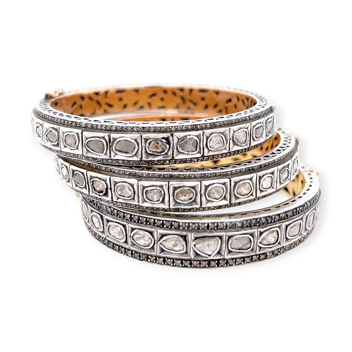 Indian Mixed Metal Diamond Bangle Bracelet Set