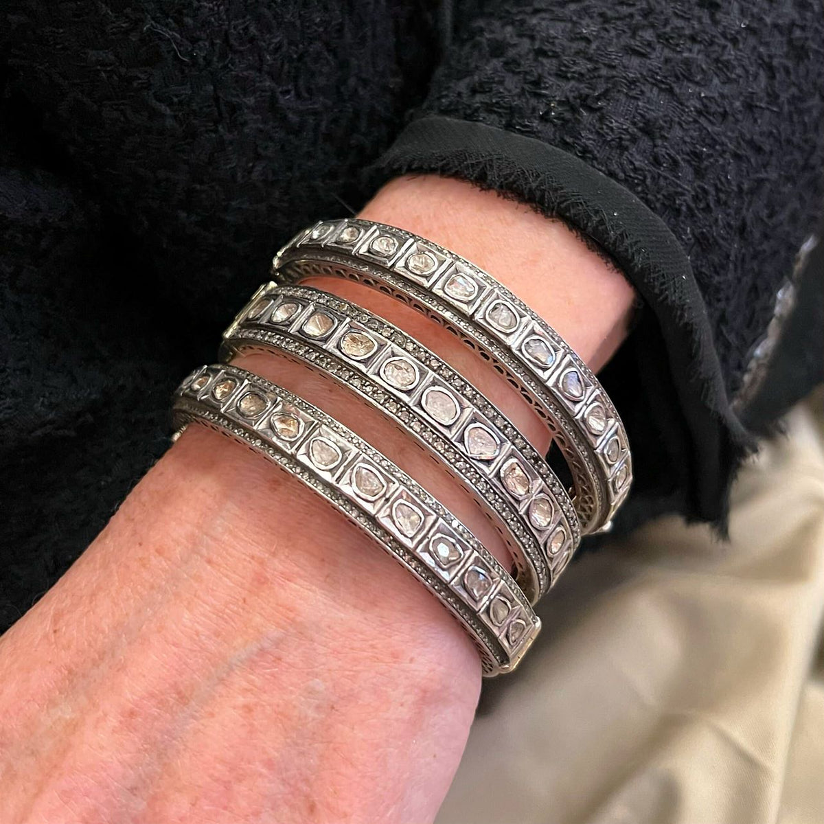 Indian Mixed Metal Diamond Bangle Bracelet Set