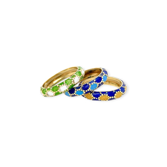 Tiffany Three White Gold Enamel Lattice Rings
