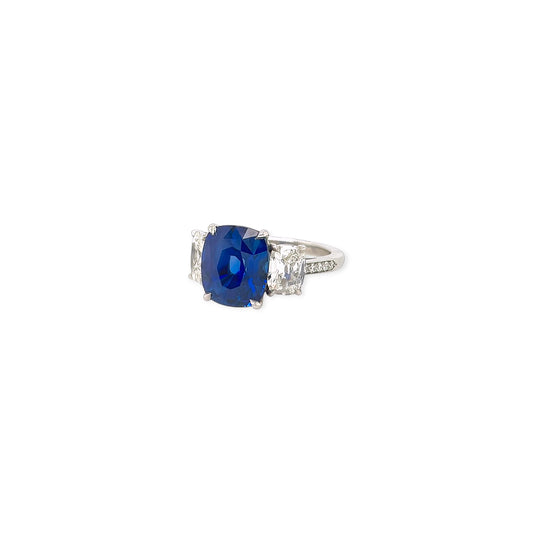 Cushion Cut Sapphire Diamond Platinum Ring