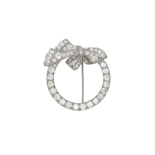 Platinum Diamond Circle Bow Brooch