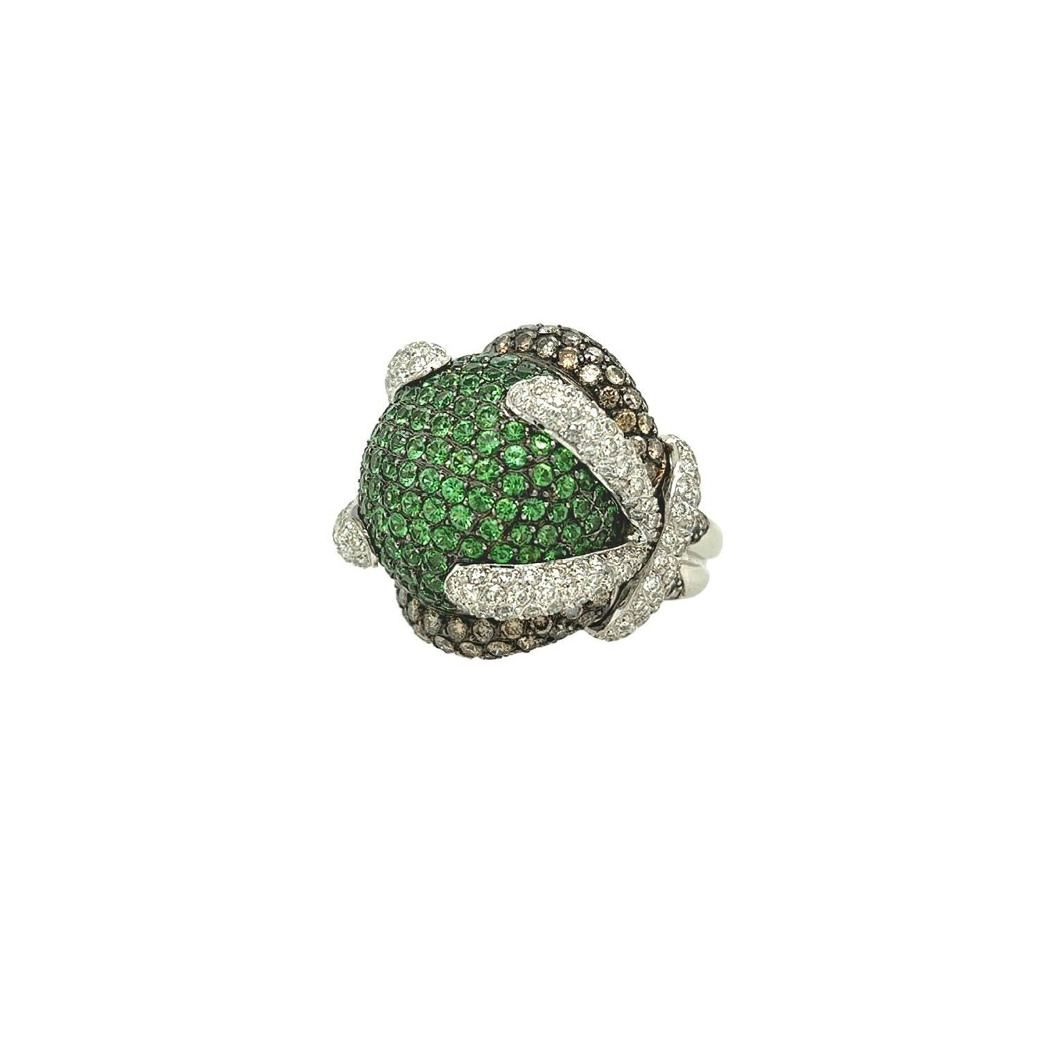 Tsavorite Garnet and Diamond Bombe Ring