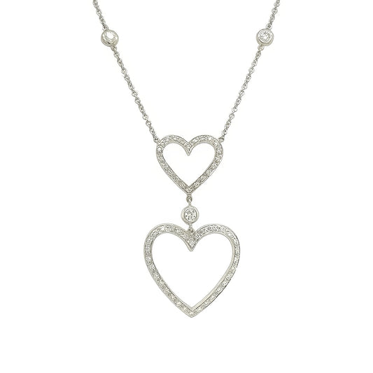 Double Open Heart Diamond Pendant Necklace