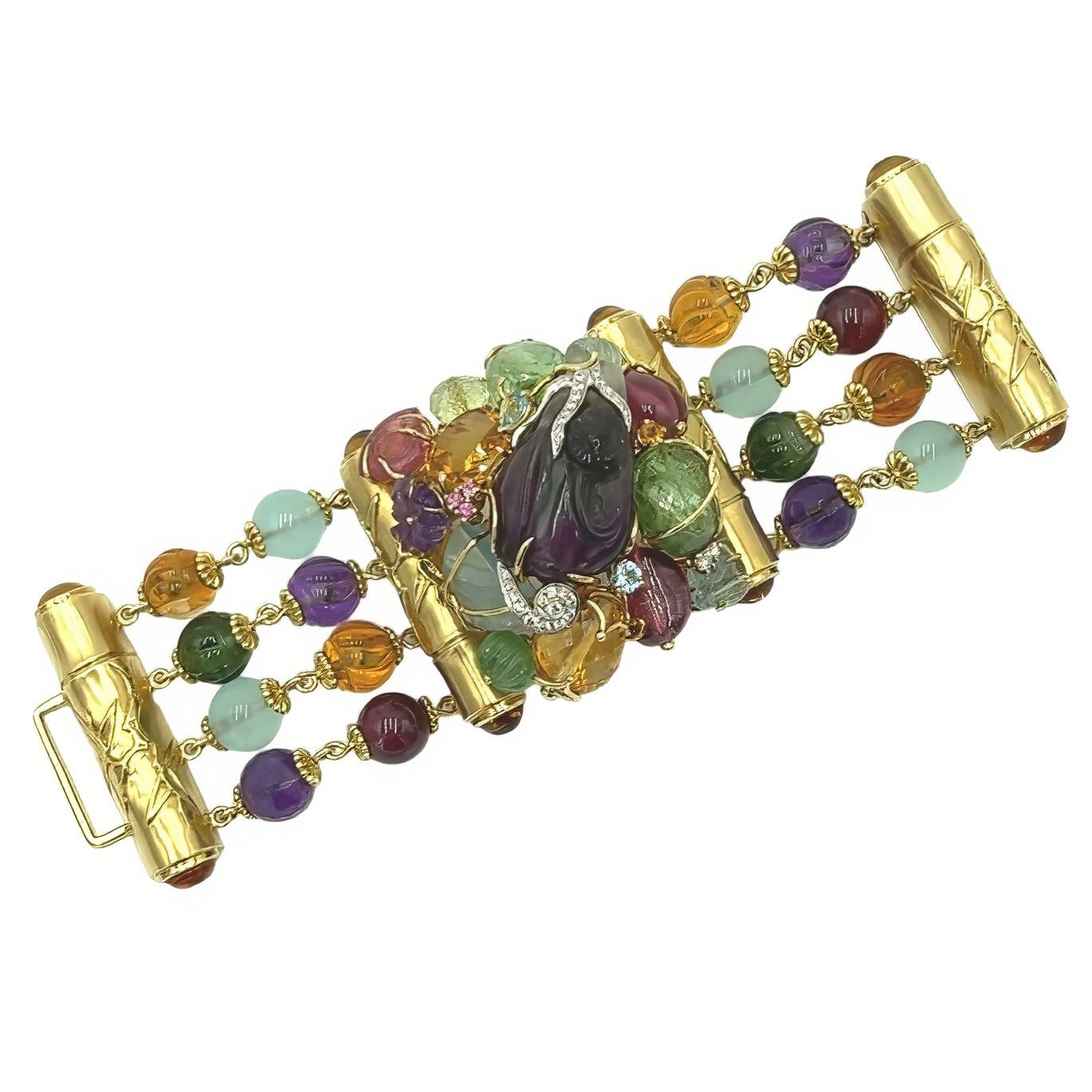 Seaman Schepps Wide Multi Gem Bamboo Bracelet