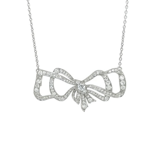 Art Deco Platinum Diamond Ribbon Pendant