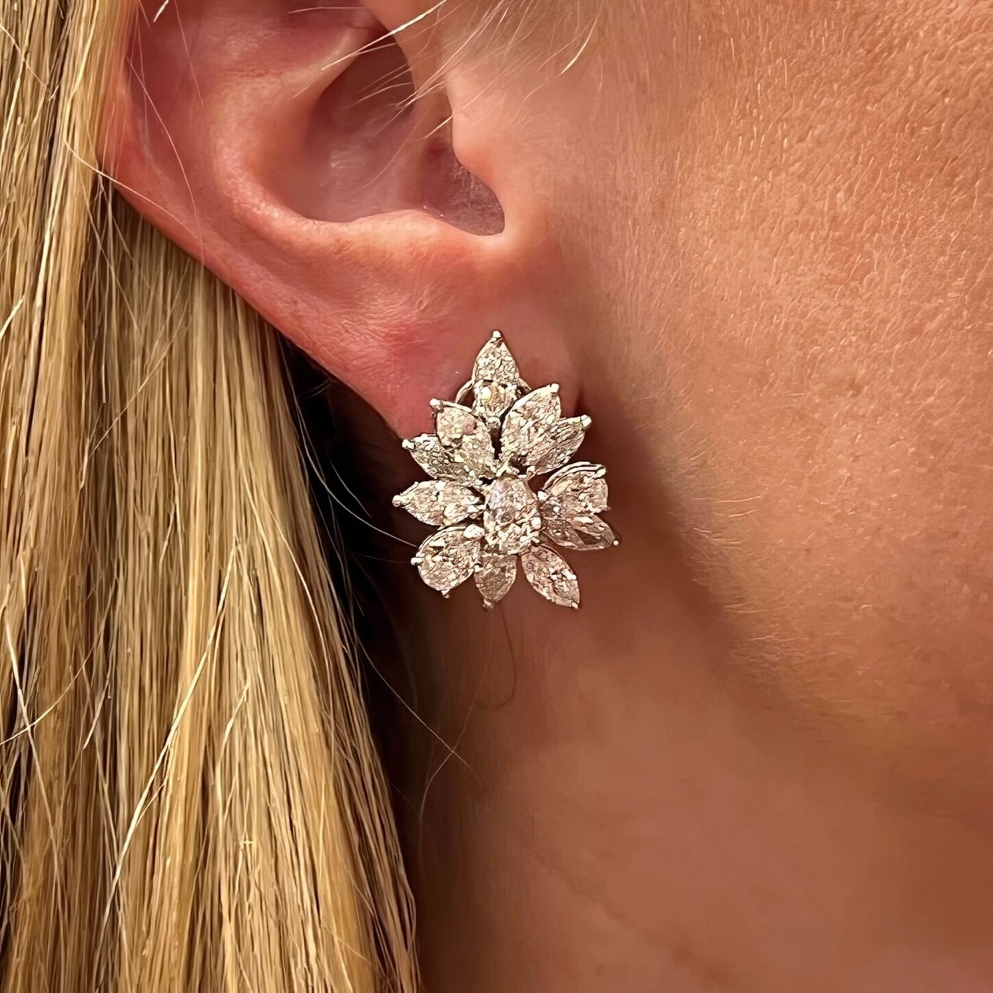 Marquise Cut Diamond Cluster Earrings