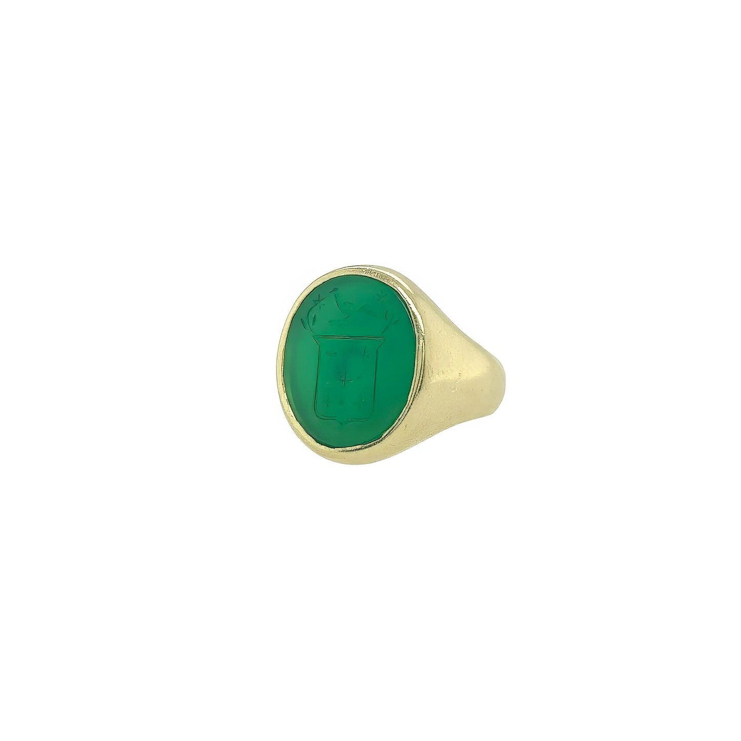 Green Chalcedony Intaglio Signet Ring