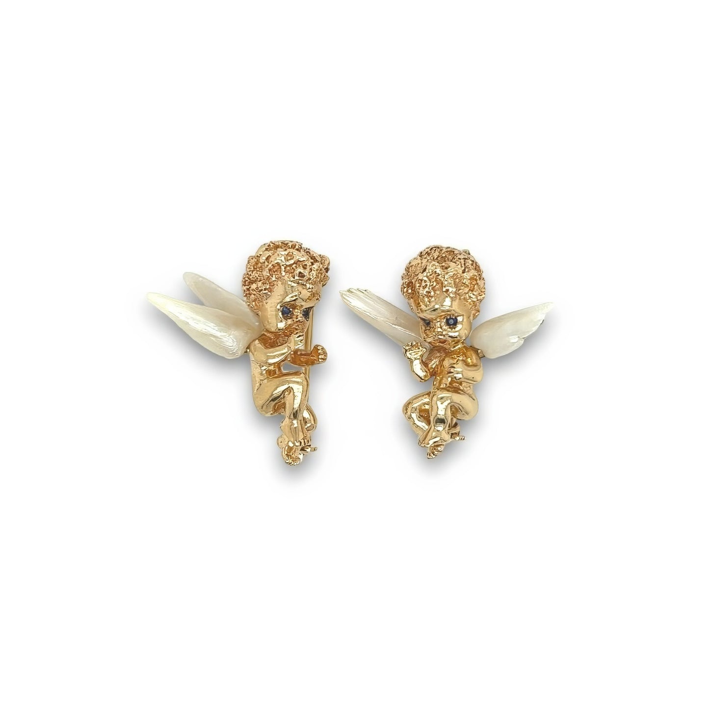 Pair Ruser Pearl Sapphire Angel Brooches