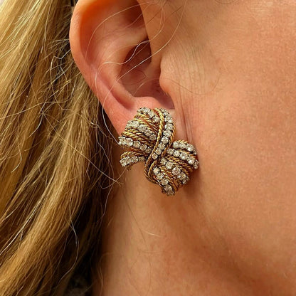 Verdura "Twisted Rope" Gold Diamond Earrings