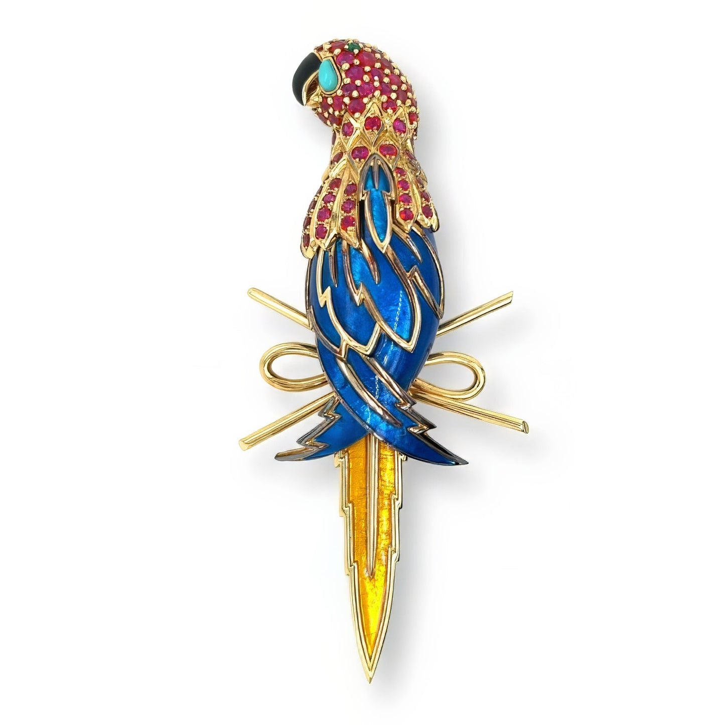 Tiffany Schlumberger Multi Gem Enamel Parrot Brooch