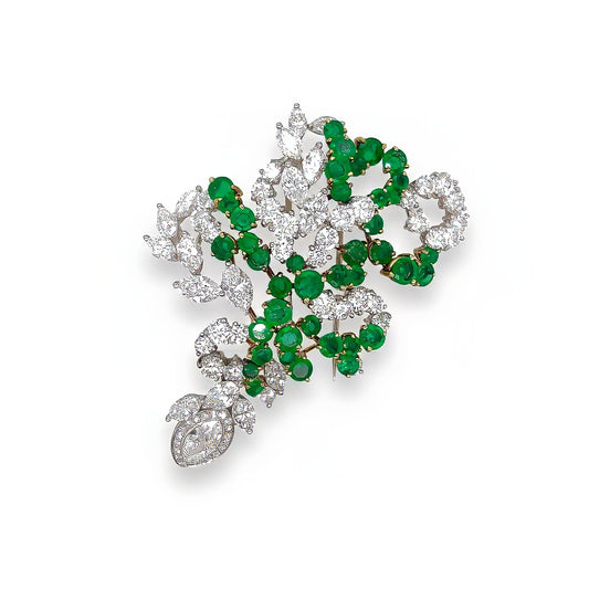 Emerald Diamond Spray Brooch