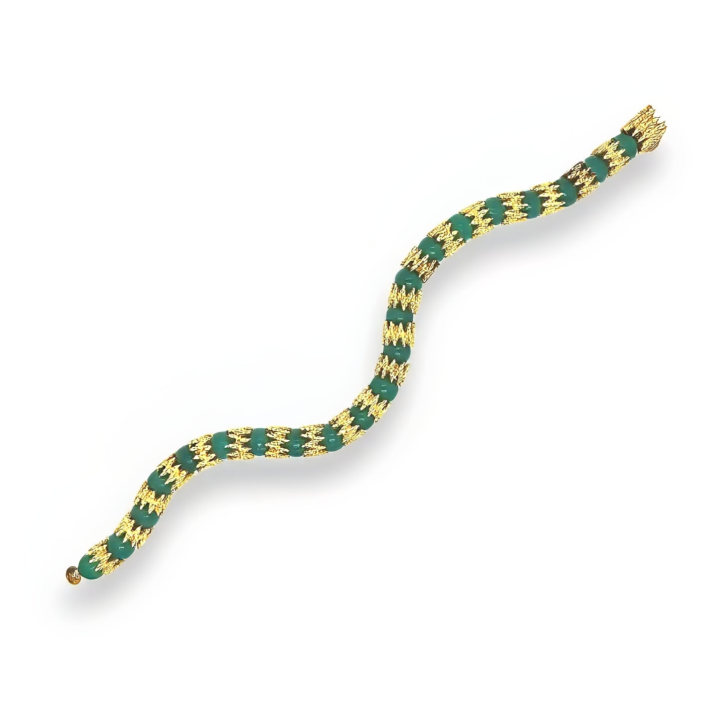 French Chrysoprase Bead Flexible Gold Bracelet