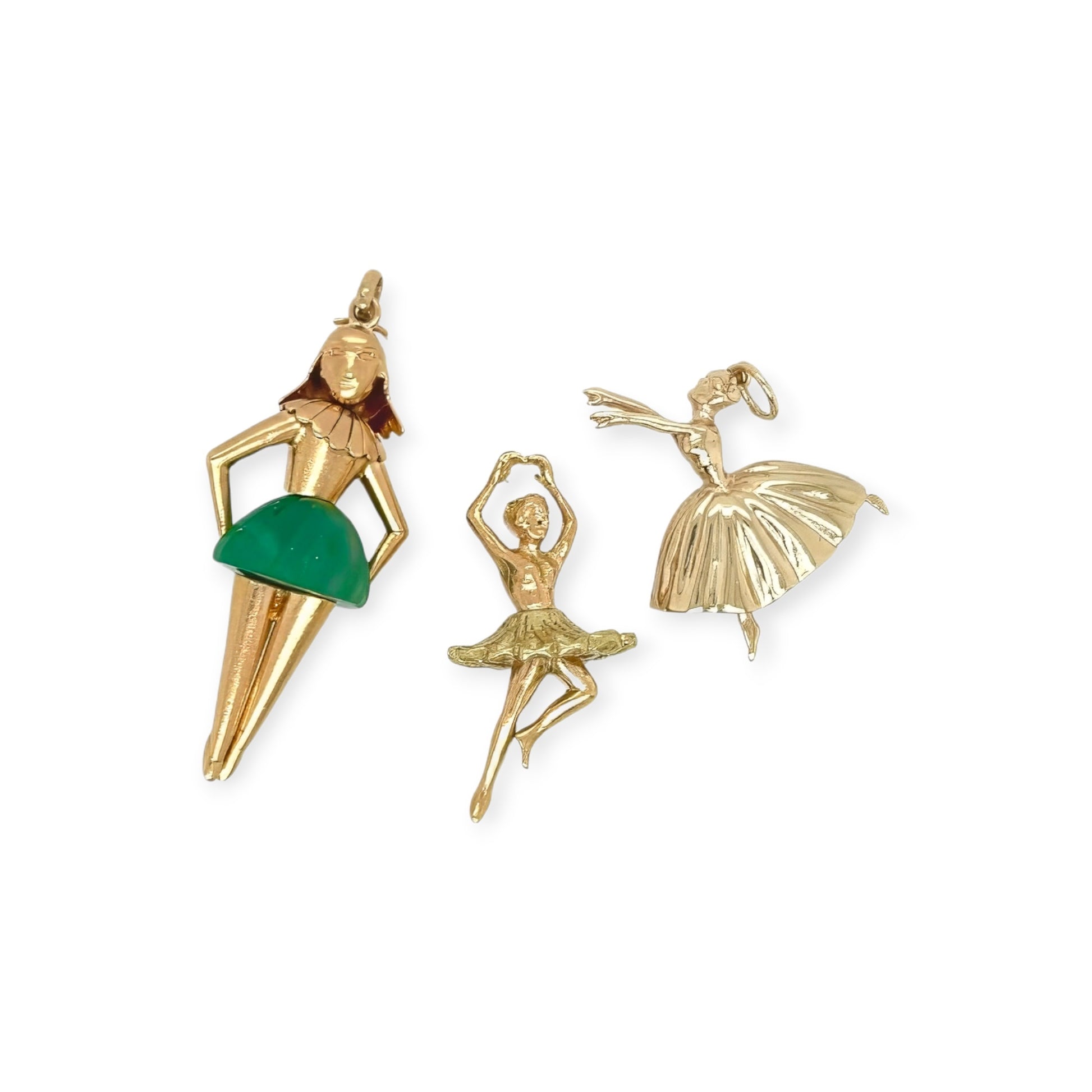 Three Gold Ballerina Pendants Charms