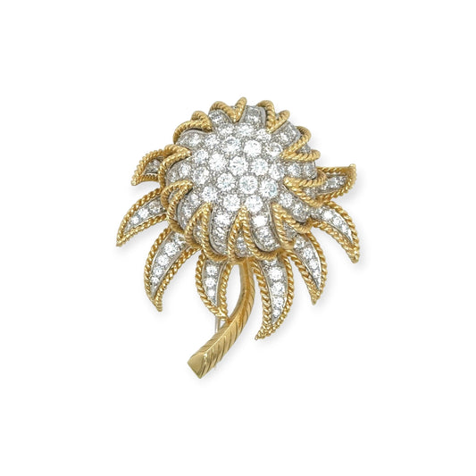 Gold Diamond Thistle Brooch