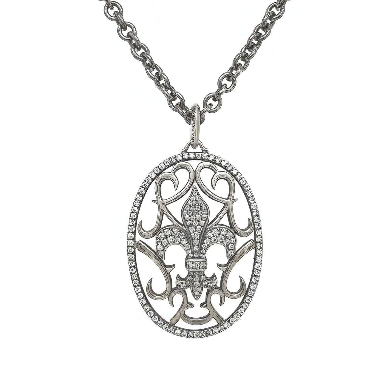 Aspery Fleur de Lis Sterling Silver Diamond Pendant Necklace