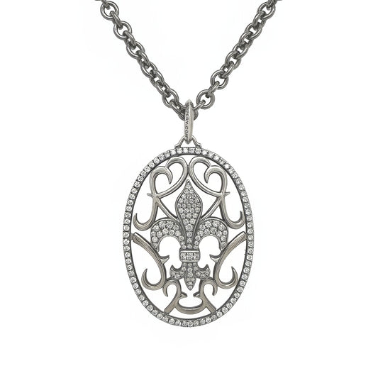 Aspery Fleur de Lis Sterling Silver Diamond Pendant Necklace