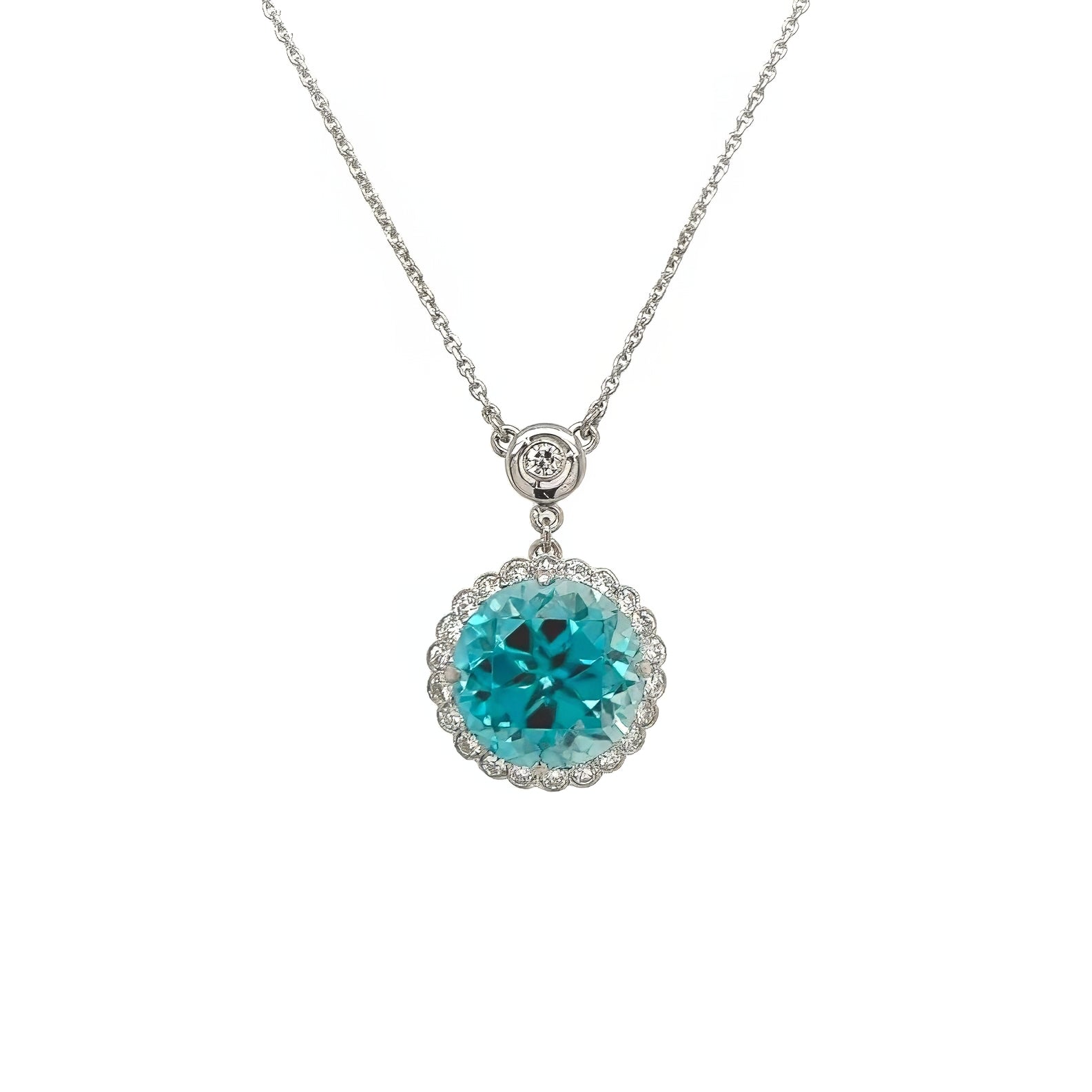 Blue Zircon Diamond White Gold Set