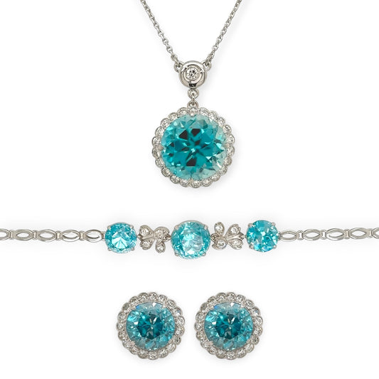 Blue Zircon Diamond White Gold Set