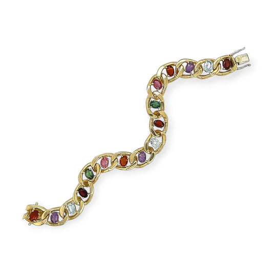 Multi Gem Gold Curb Link Bracelet