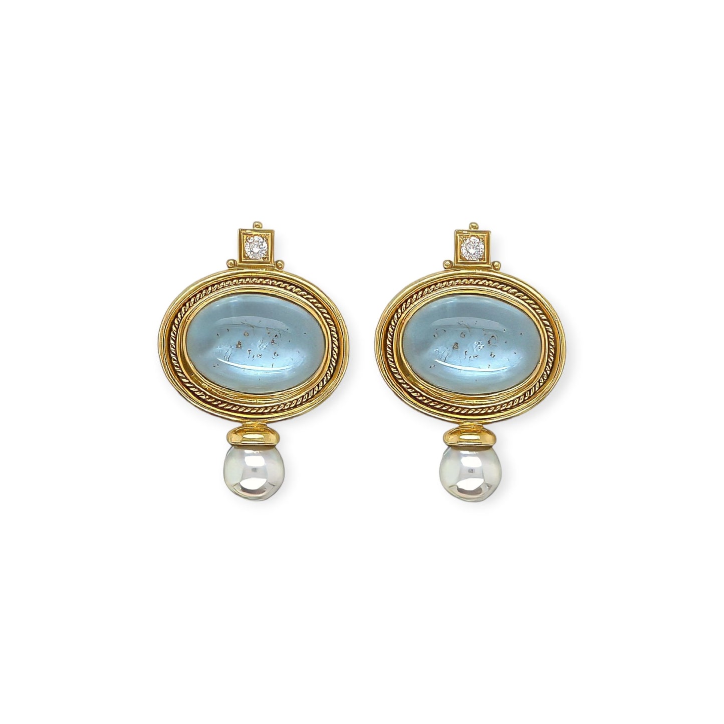 Elizabeth Gage "Valois" Aquamarine Pearl Diamond Earrings