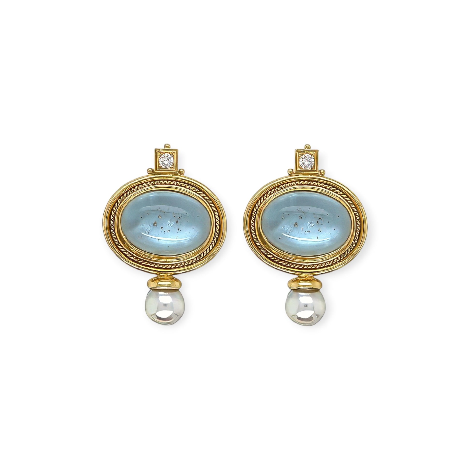 Elizabeth Gage "Valois" Aquamarine Pearl Diamond Earrings