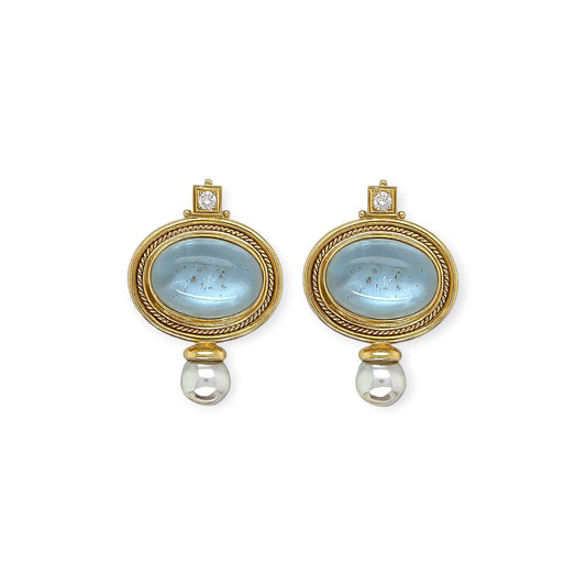 Elizabeth Gage "Valois" Aquamarine Pearl Diamond Earrings