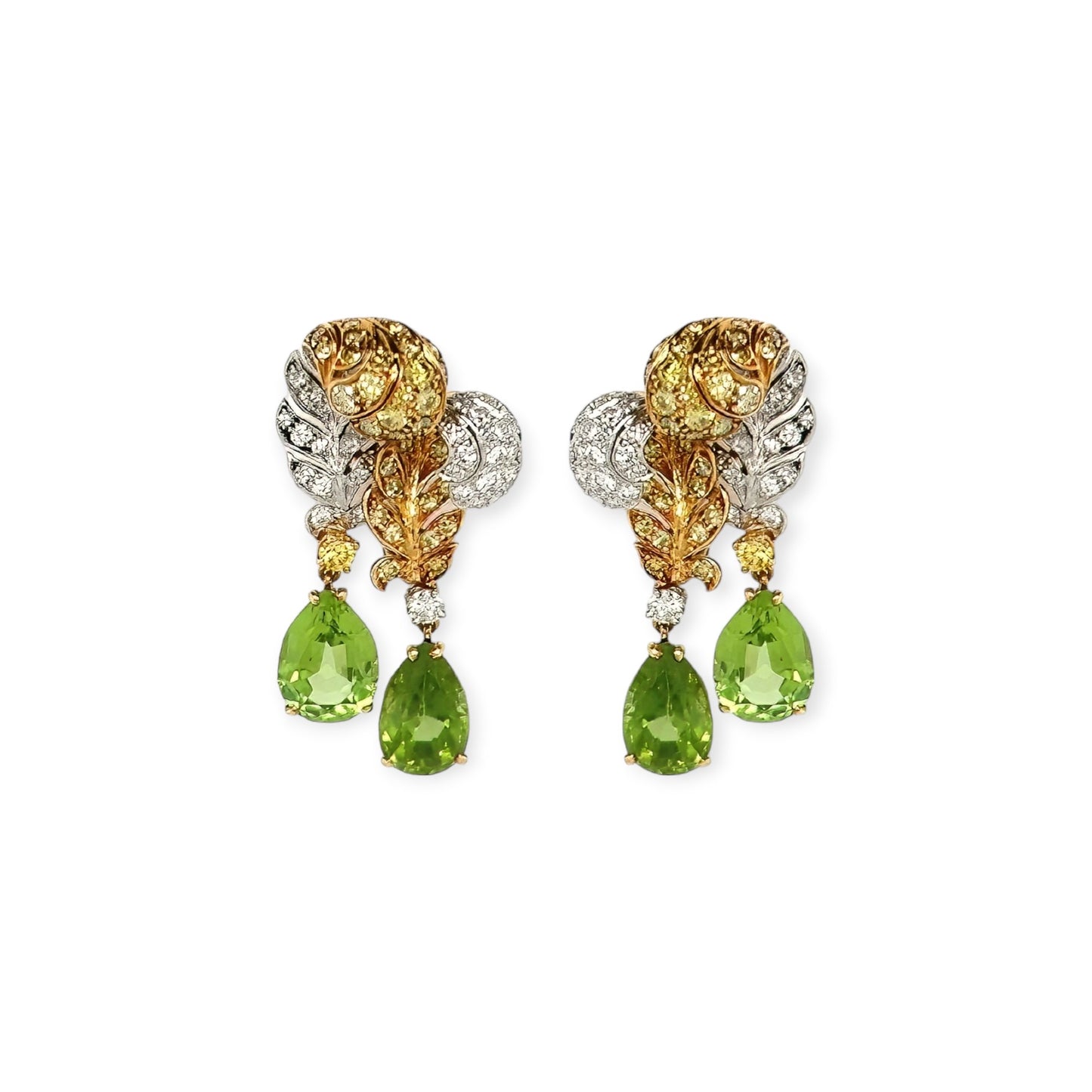 Verdura "Plume" Peridot Diamond Earrings