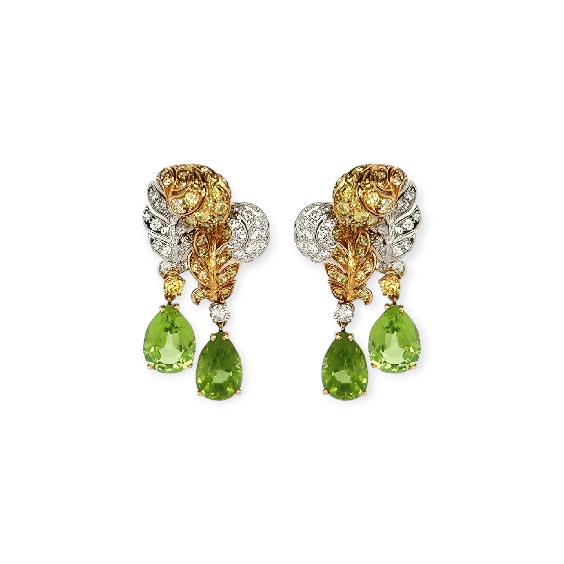 Verdura "Plume" Peridot Diamond Earrings