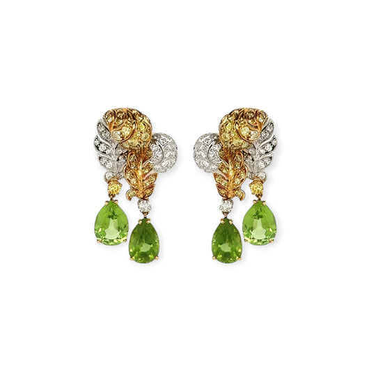 Verdura "Plume" Peridot Diamond Earrings